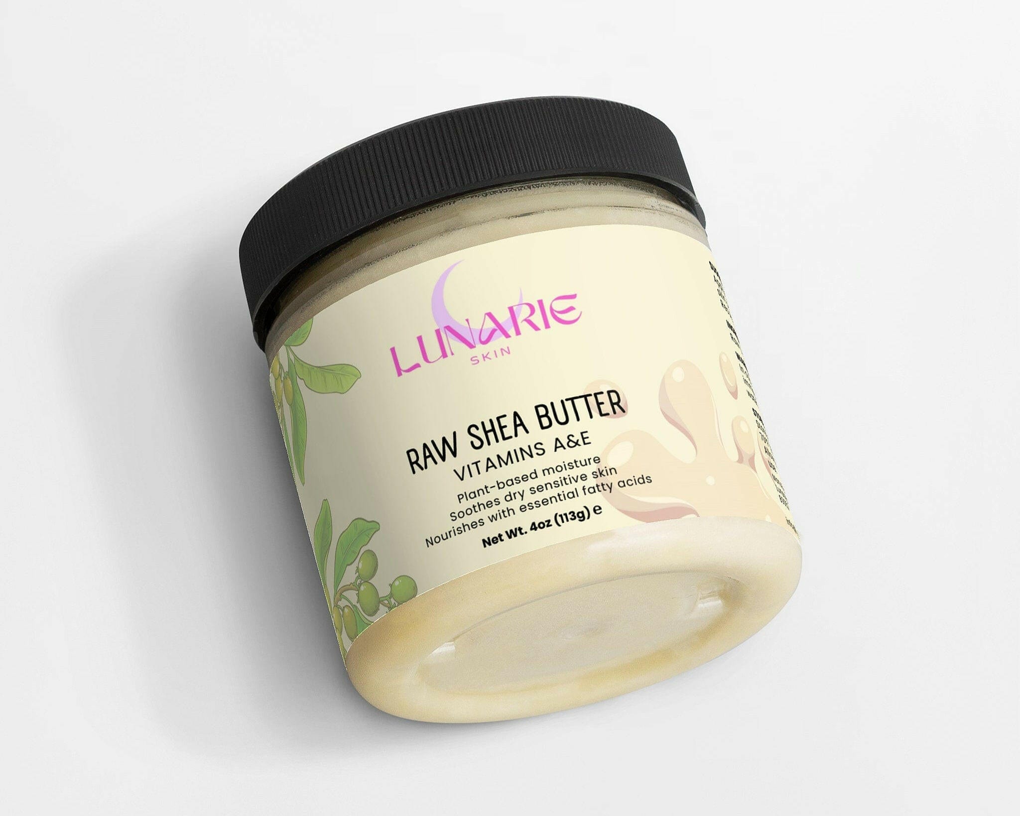 Jar of Lunarie Raw Shea Butter on a light gray background